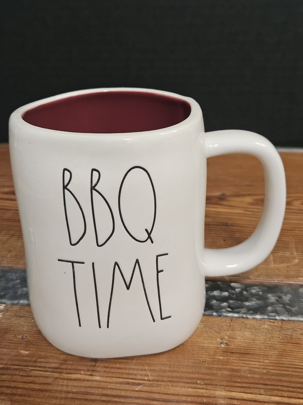 Rae Dunn BBQ Time White Ceramic Mug with Maroon Interior